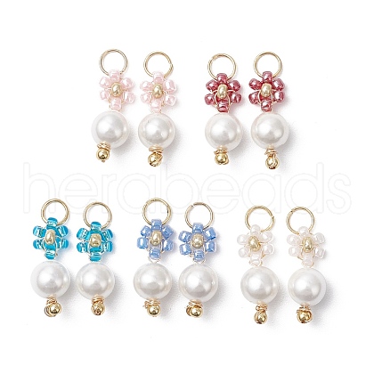 Glass Seed Beaded Flower Pendants PALLOY-MZ00678-1