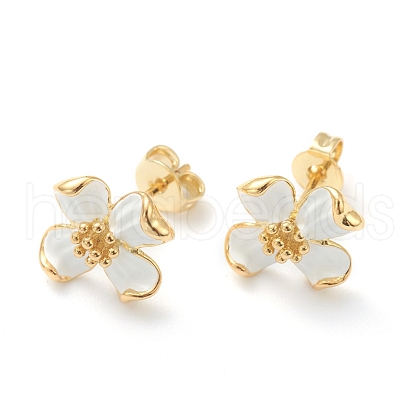 Brass Enamel Stud Earrings EJEW-H125-14A-G-1
