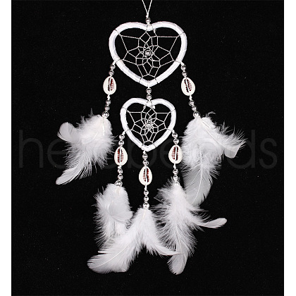 Feather Pendant Decoration with Natural Shell Beaded PW-WG74381-01-1