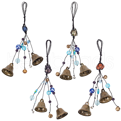 4Pcs 4 Styles Iron Bell Pendant Decoraions HJEW-OC00005-1