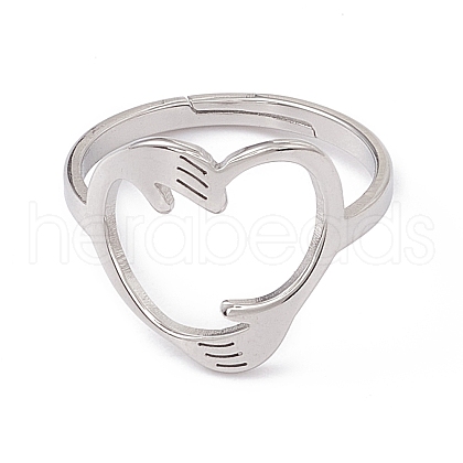 Non-Tarnish 201 Stainless Steel Hand Hug Heart Adjustable Ring for Women RJEW-K238-05P-1