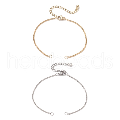 2Pcs 2 Colors Brass Curb Chains Bracelet Making AJEW-JB01329-1