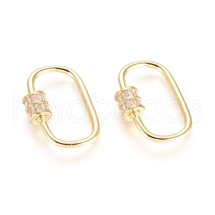 Brass Micro Pave Cubic Zirconia Screw Carabiner Lock Charms KK-I657-17G-1