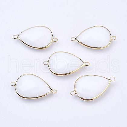 Golden Tone Brass Glass Teardrop Links connectors GLAA-J010A-HF21-G-1