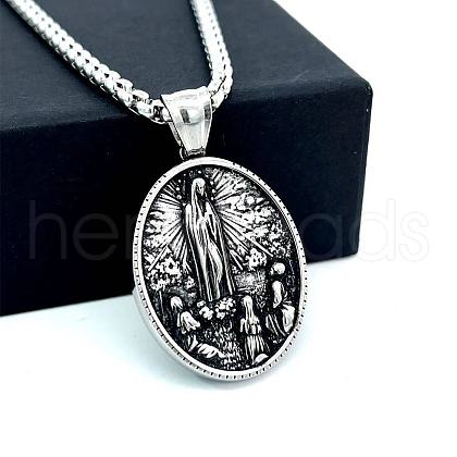 Greek Retro Stainless Steel Oval with Virgin Mary Pendant Necklaces IX0529-1
