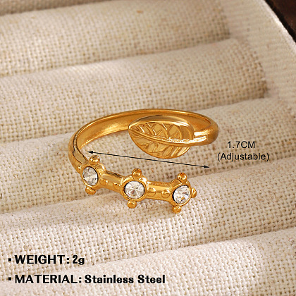 304 Stainless Steel with Crystal Rhinestone Adjustable Cuff Rings FS-WG8A0D7-07-1