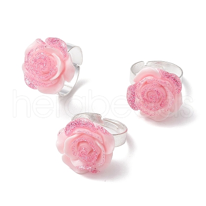 Glitter Powder Rose Resin Finger Rings RJEW-JR00731-01-1