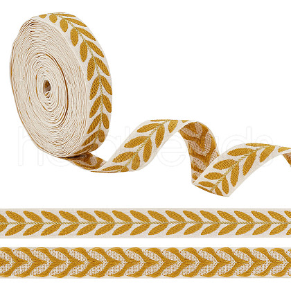 GOMAKERER about 10.5~11 yards Ethnic Style Polycotton Jacquard Leaf Ribbons OCOR-GO0001-15C-1