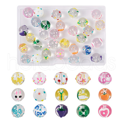 Kissitty 30Pcs 15 Style Transparent Glass Enamel Beads GLAA-KS0001-09-1