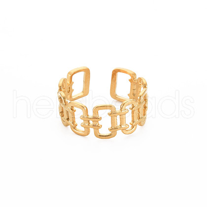 Ion Plating(IP) 304 Stainless Steel Open Rectangle Cuff Ring for Women RJEW-S405-237G-1
