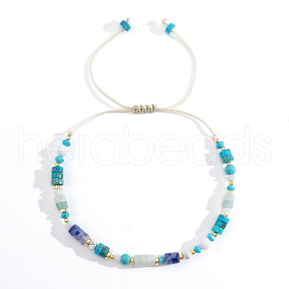 Bohemian Style Natural Lapis Lazuli & Turquoise & Amazonite Braided Bead Bracelets for Women NU4472-1-1