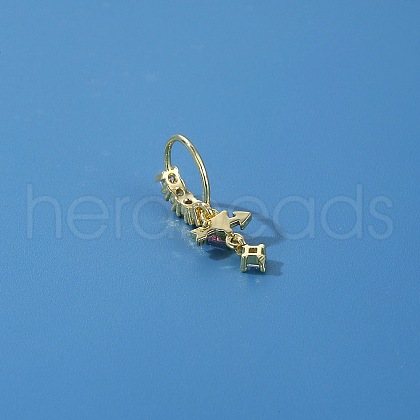Brass Plum Cubic Zirconia Hoop Nose Rings with Heart Charms WG038B1-01-1
