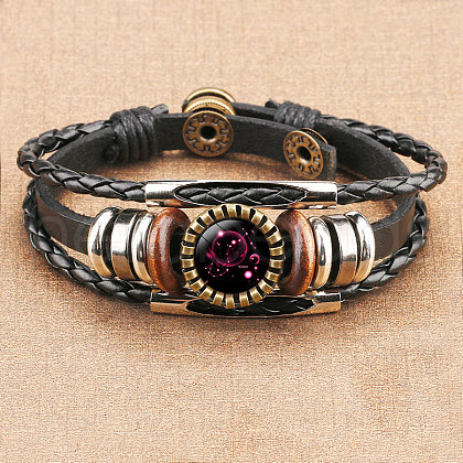 12 Constellations PU Leather Multi-strand Bracelets for Men Women WG878A3-09-1