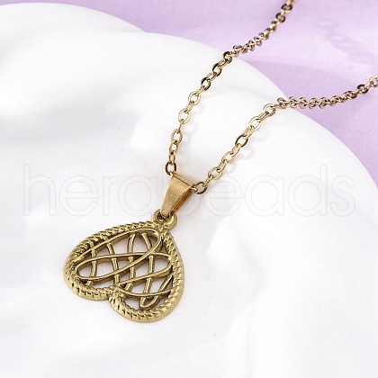 Mesh Heart 304 Stainless Steel Pendant Necklaces NJEW-M096-12G-1