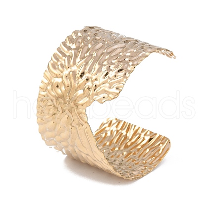 Ion Plating(IP) 304 Stainless Steel Textured Wide Open Cuff Bangles for Women BJEW-S155-05G-1
