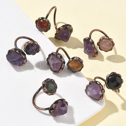 Natural Amethyst & Gemstone Rings RJEW-B122-04R-1