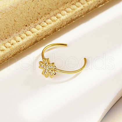 Stainless Steel with Rhinestone Adjustable Open Cuff Rings for Women PV3934-1