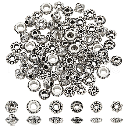 90Pcs 6 Styles Tibetan Style Alloy Spacer Beads TIBE-LP0001-01AS-1