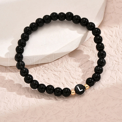 Alloy Resin Round Beaded Stretch Bracelets WG611D6-12-1