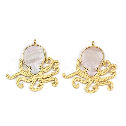 304 Stainless Steel Pave Natural Shell Pendants STAS-L290-29G-1