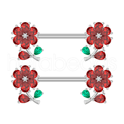 304 Stainless Steel Red Cubic Zirconia Nipple Barbells WG1DC98-10-1