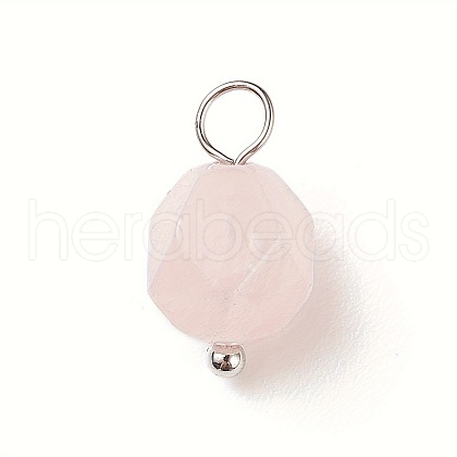 Faceted Natural Rose Quartz Star Cut Round Charms PALLOY-JF01694-04-S-1