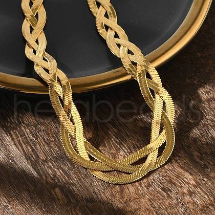304 Stainless Steel Interlocking Triple Herringbone Chain Necklace for Men Women NJEW-H167-01G-1