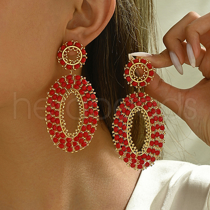Stainless Steel Bohemian Oval Vintage Long Stud Earrings HB4853-1-1