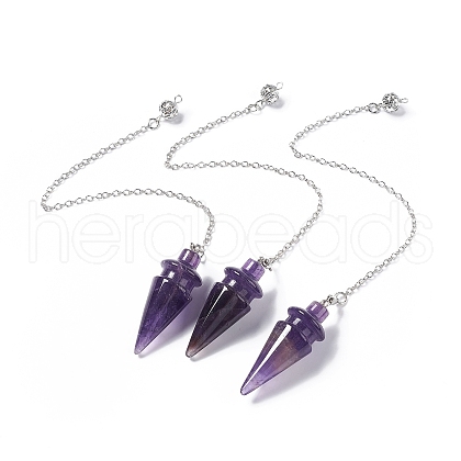 Natural Amethyst Pointed Dowsing Pendulums AJEW-B020-01P-03-1