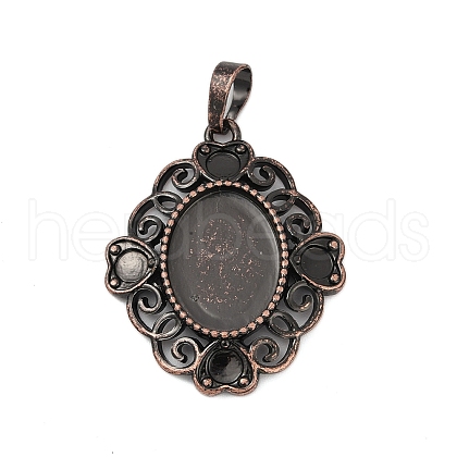 Heart with Oval Brass Pendant Cabochon Settings KK-S521-06RC-1
