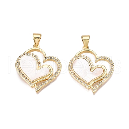 Brass Micro Pave Clear Cubic Zirconia Pendants KK-N254-197G-1