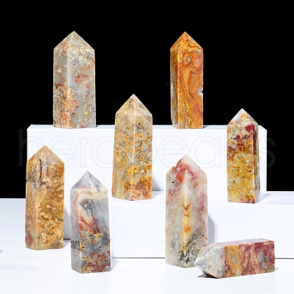 Natural Crazy Agate Pointed Prism Bar Home Display Decoration G-PW0007-106-1