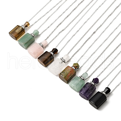 Openable Natural & Synthetic Mixed Stone Perfume Bottle Pendant Necklaces for Women NJEW-F296-01P-1