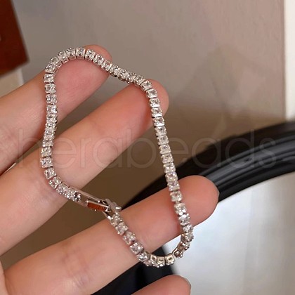 Brass Micro Pave Cubic Zirconia Rectangle Link Chain Bracelets for Women WG88E43-08-1