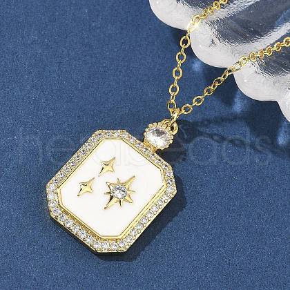 Brass Micro Pave Clear Cubic Zirconia Enamel Rectangle Pendant Necklaces for Women NJEW-S449-03A-G-1