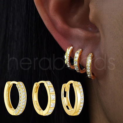 3 Pcs Elegant 925 Sterling Silver Clear Cubic Zirconia Ring Hoop Earrings ZA0253-1-1