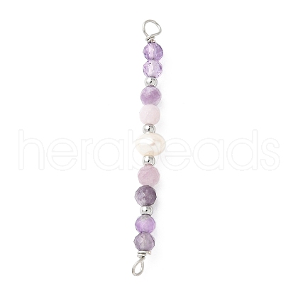 Faceted Round Natural Amethyst & Lepidolite & Potato Natural Cultured Freshwater Pearl Beaded Connector Charms PALLOY-JF03532-06-1
