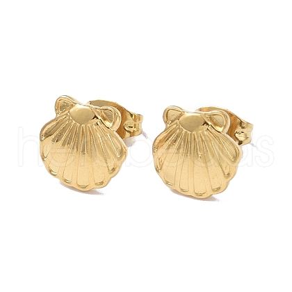 Ion Plating(IP) 304 Stainless Steel Shell Stud Earrings for Women EJEW-I285-13G-1
