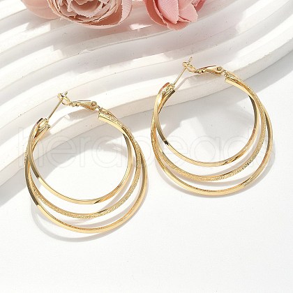 Brass Triple Hoop Earrings for Women EJEW-U050-02G-1
