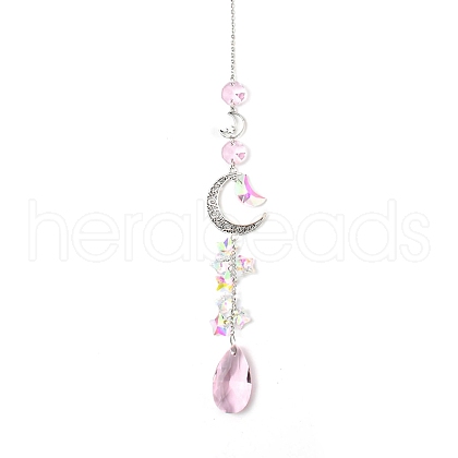 Glass Moon Hanging Suncatcher Pendant Decoration DJEW-PW0008-10B-1