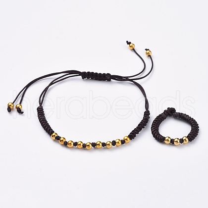 Adjustable Braided Bead Bracelets and Rings Jewelry Sets SJEW-JS01033-01-1