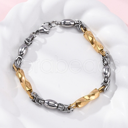 201 Stainless Steel Byzantine Chain Bracelets BJEW-B078-165GP-1