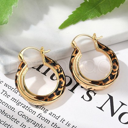 Brass Enamel Hoop Earrings EJEW-P301-05G-1