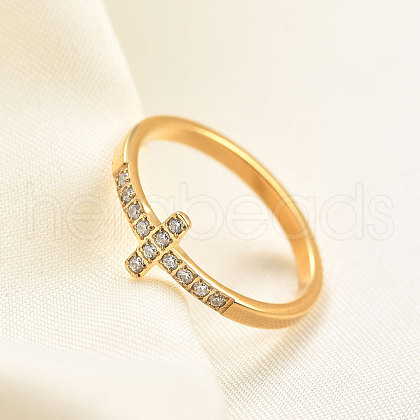 Cross Stainless Steel Micro Pave Clear Cubic Zirconia Finger Rings for Women FS-WG88B59-04-1