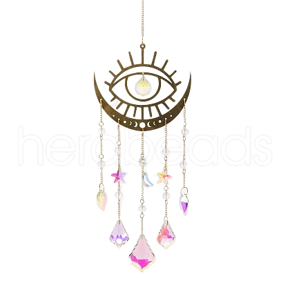 Quartz Crystal & Brass Pendant Decorations HJEW-M007-02A-G-1