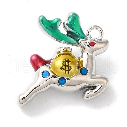 Christmas Deer with Money Bag Rack Plating Alloy Enamel Pendants FIND-I039-024B-P-1