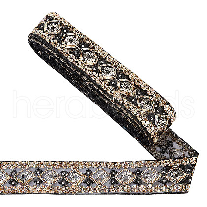 Polyester Rhombus Embroidery Lace Trim OCOR-WH0090-84A-1