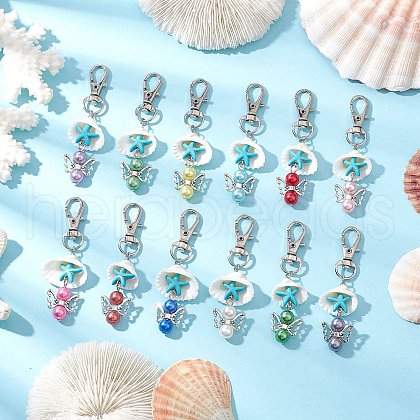 Angel Acrylic & Synthetic Turquoise & Shell Pendant Decorations HJEW-JM03175-02-1