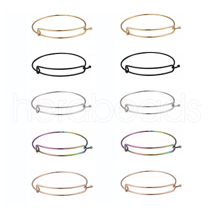 10Pcs 5 Color Adjustable Ion Plating(IP) 304 Stainless Steel Expandable Bangle Making BJEW-LS0001-01-1