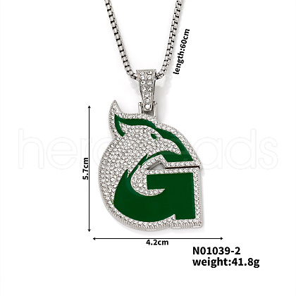 Hip-hop Style Alloy Crystal Rhinestone Eagle Animal Alphabet G Pendant Necklaces WR8601-2-1